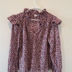 GAP Women's Floral Blouse - Purple and Pink